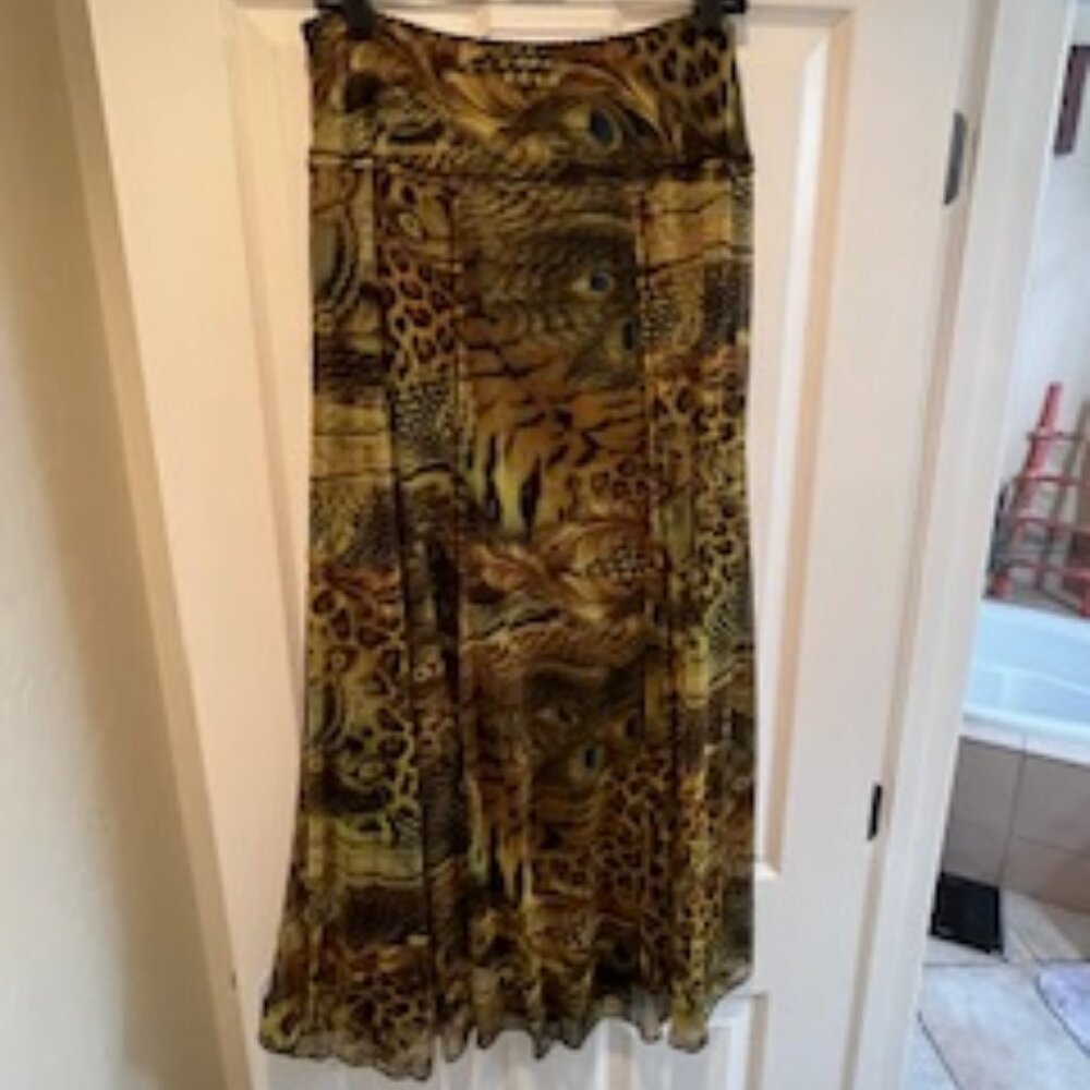 Mesmerize sheer peacock feather and animal print long skirt